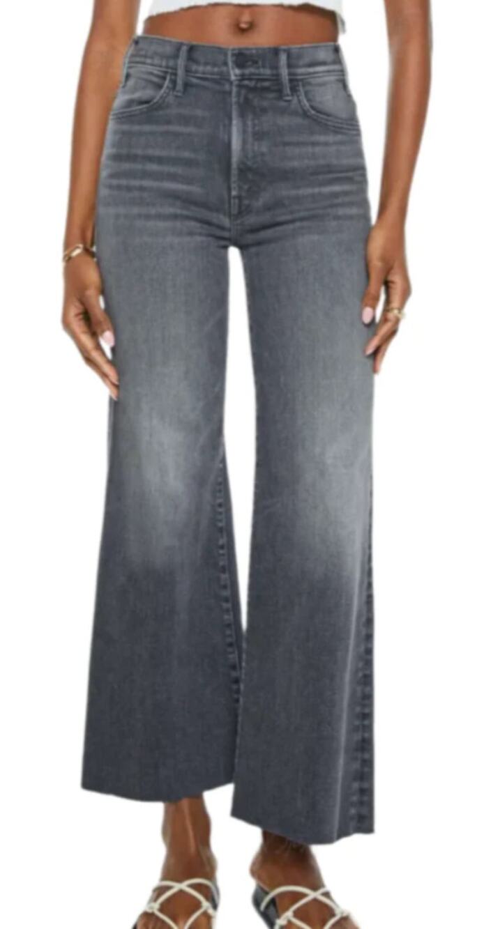 Mother Hustler Roller Ankle Fray Call It A Night Gray Wide Leg Jeans Size 27 NEW